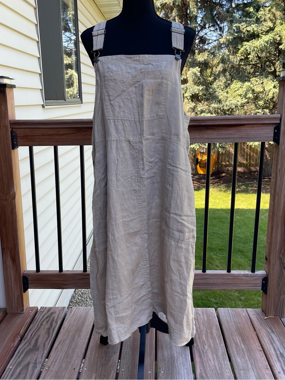 Gudrun Sjoden Overall Apron Dress Size Large Linen Minimalist Midi Tan